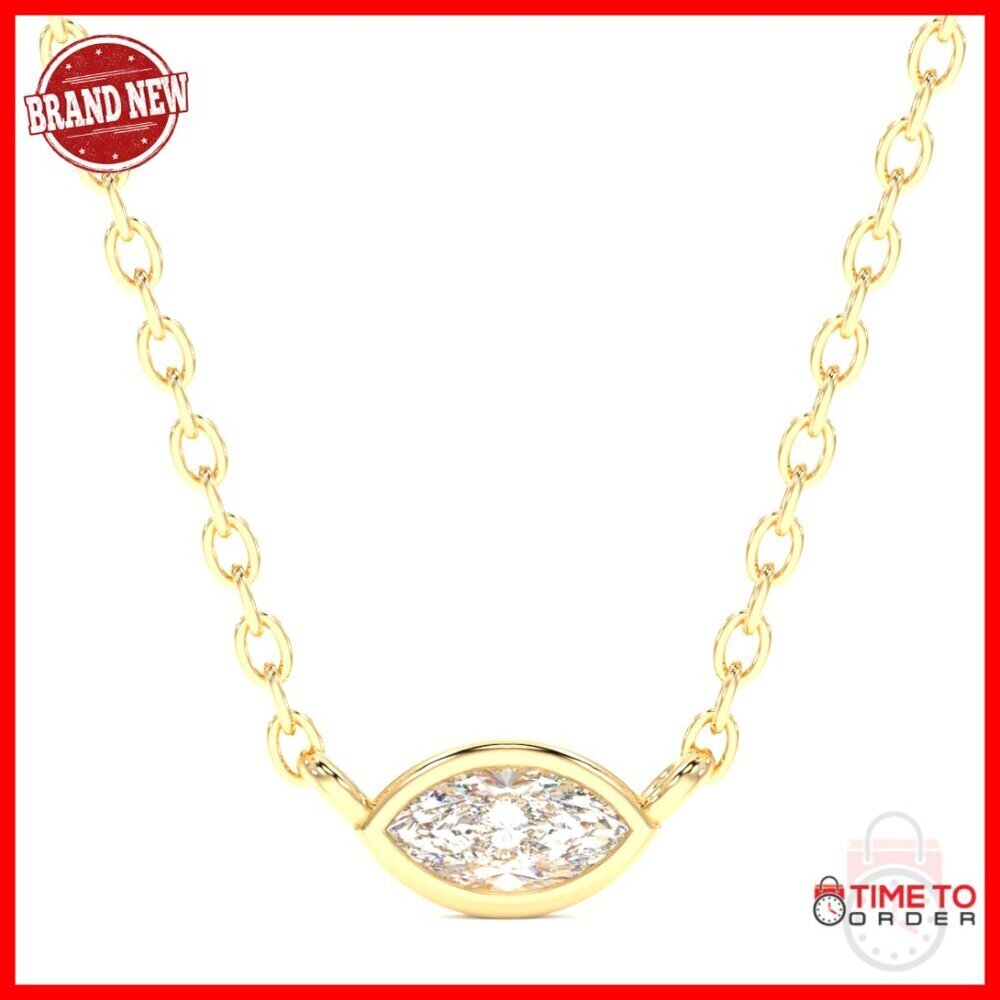 Sterling Silver Gold Plated Marquise Crystal Pendant Necklace Gift
